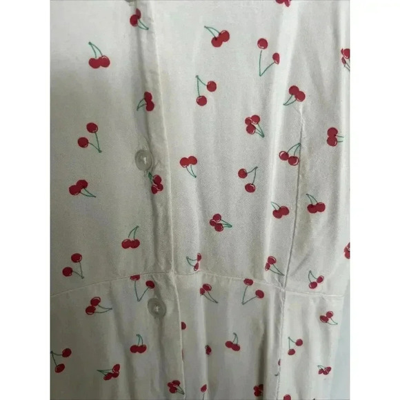 SO Retro Pinup Rockabilly Y2K Cherry Dress Button Down Tie Back Size Large - Picture 5 of 13
